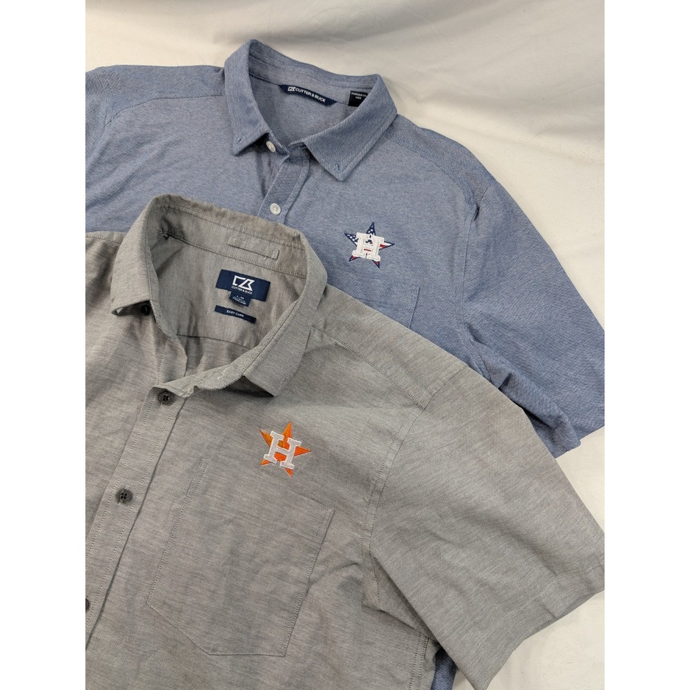 2) Houston Astros Shirt Short Sleeve Button Front MLB Baseball Cutter & Buck Med